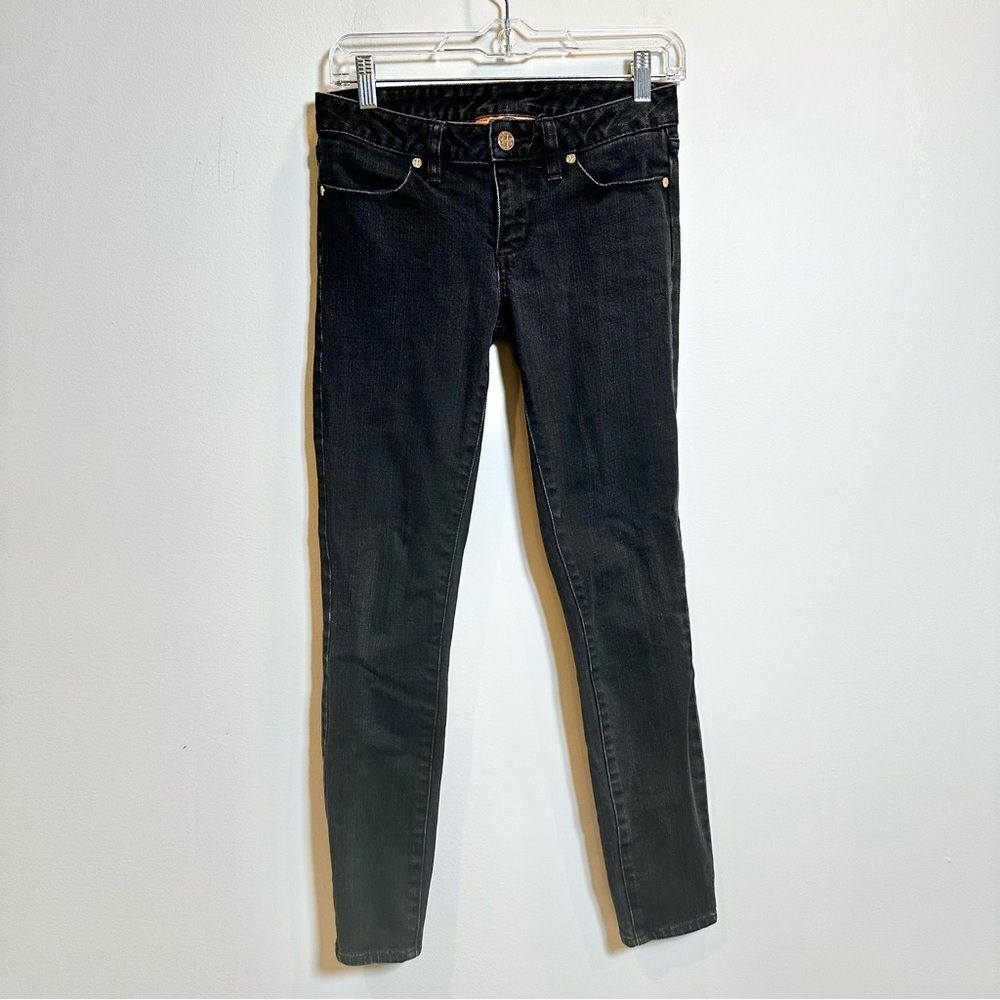 Tory Burch Super Skinny‎ Jeans Women's Size 25 Black Ankle Zip Denim Stretch